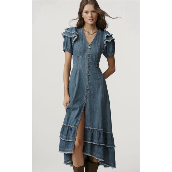 Anthropologie Dresses & Skirts - Anthropologie Pilcro Midi Shirt Dress Ruffled Cotton Retro Preppy Size XS NWT